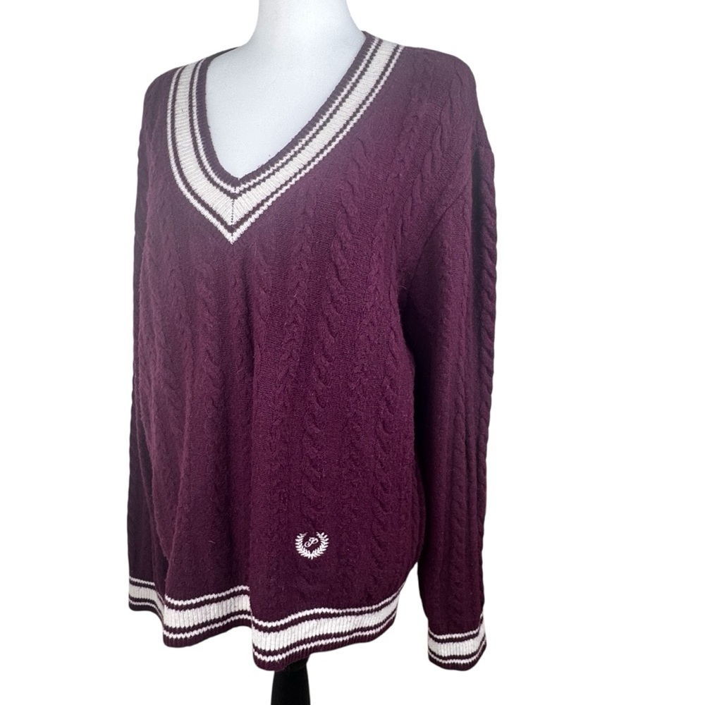 PiNK Victoria’s Secret Oversized Burgundy Academia Cable Knit V-Neck Sweater